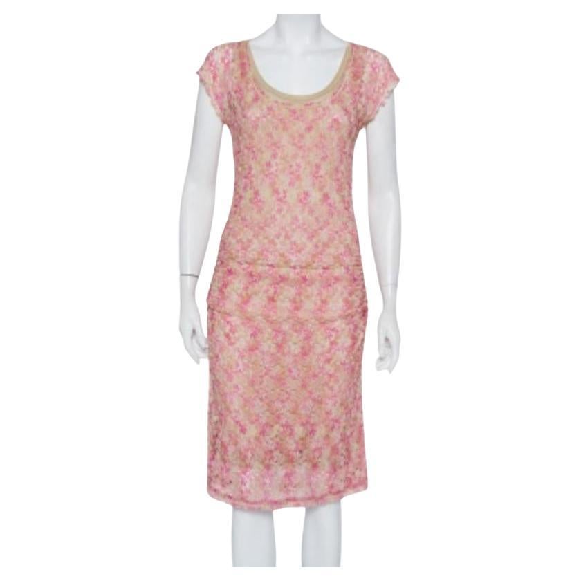 Missoni Pink & Beige Knit Ruched Sleeveless Midi Dress M For Sale