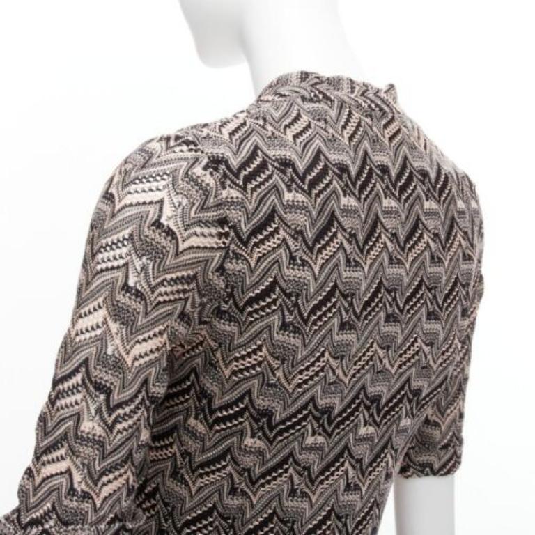 MISSONI pink black chevron knit lace V-neck cuffed sleeve mini dress IT38 XS For Sale 2