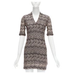 MISSONI pink black chevron knit lace V-neck cuffed sleeve mini dress IT38 XS