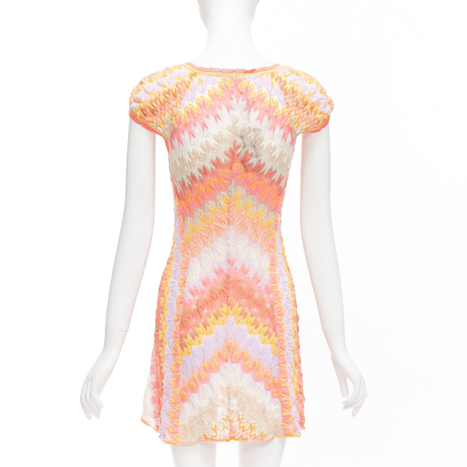 MISSONI pink cotton chevron zigzag knit V neck cap sleeve mini dress IT38 XS For Sale 1