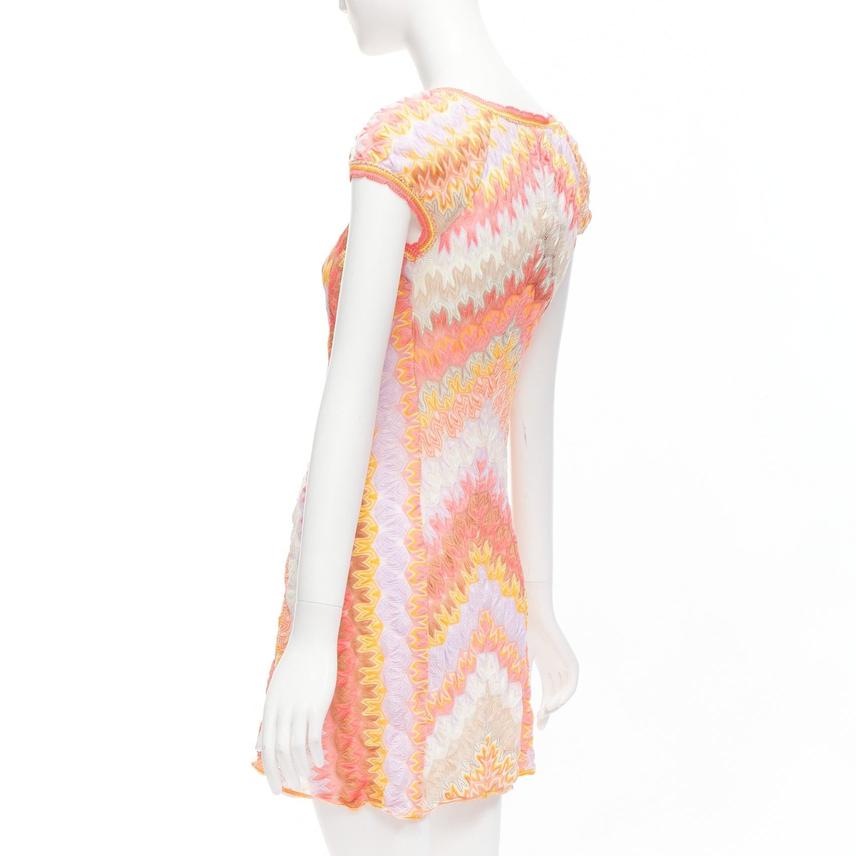 MISSONI pink cotton chevron zigzag knit V neck cap sleeve mini dress IT38 XS For Sale 2