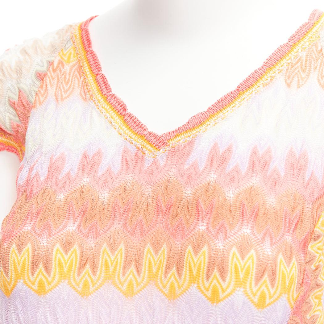 MISSONI pink cotton chevron zigzag knit V neck cap sleeve mini dress IT38 XS For Sale 3