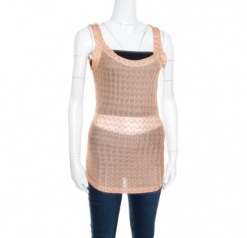 Top sans manches Missoni rose brodé en tricot perforé S en vente 2