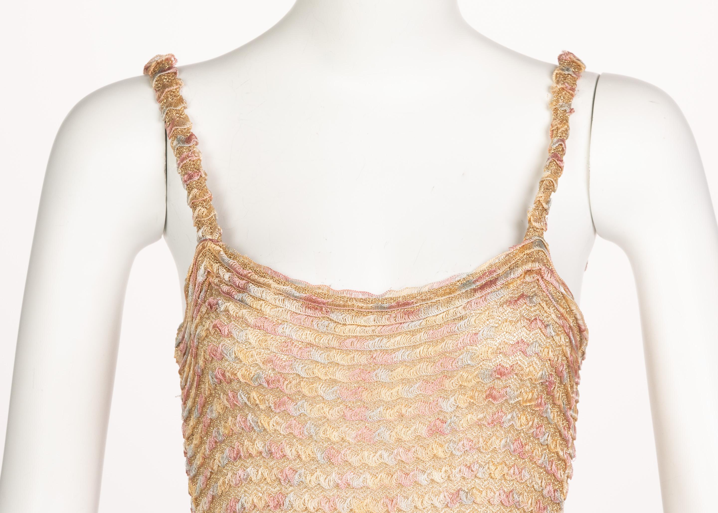 Missoni Pink Gold Knit Maxi Dress Cardigan Necklace Beret Set, 1970s For Sale 8