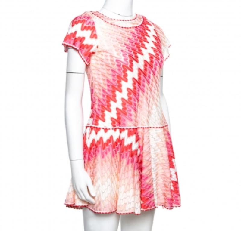 Missoni Pink Patterned Knit Skater Dress US 10 in vendita 1