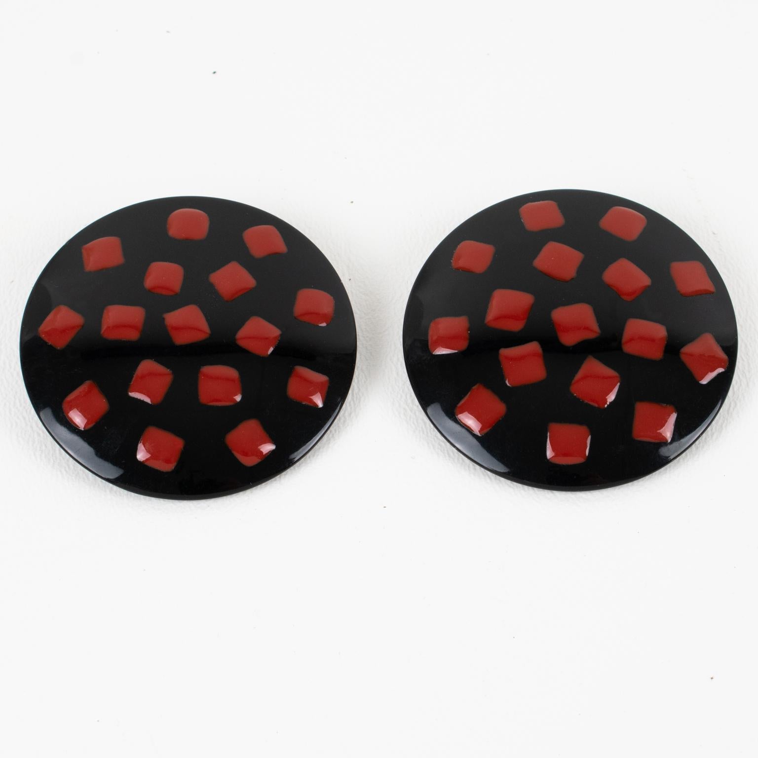 Modern Missoni Polka Dots Lucite Clip Earrings For Sale
