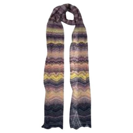 Missoni Purple and Yellow Zig Zag Knit Scarf For Sale