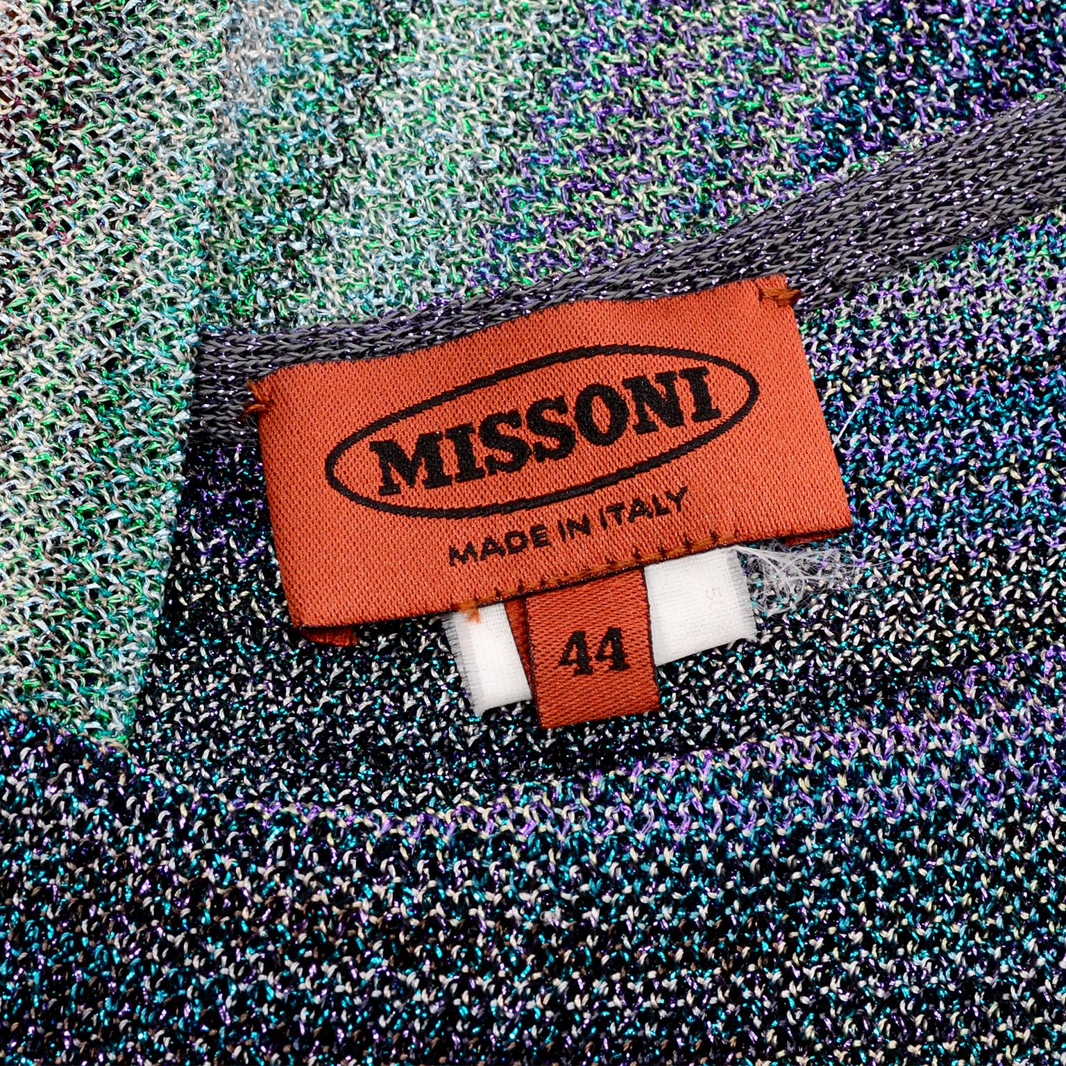 Missoni Purple Blue & Green Metallic Stretch Knit Dress W Asymmetrical Design  5