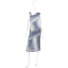 Missoni Purple Blue & Green Metallic Stretch Knit Dress W Asymmetrical Design