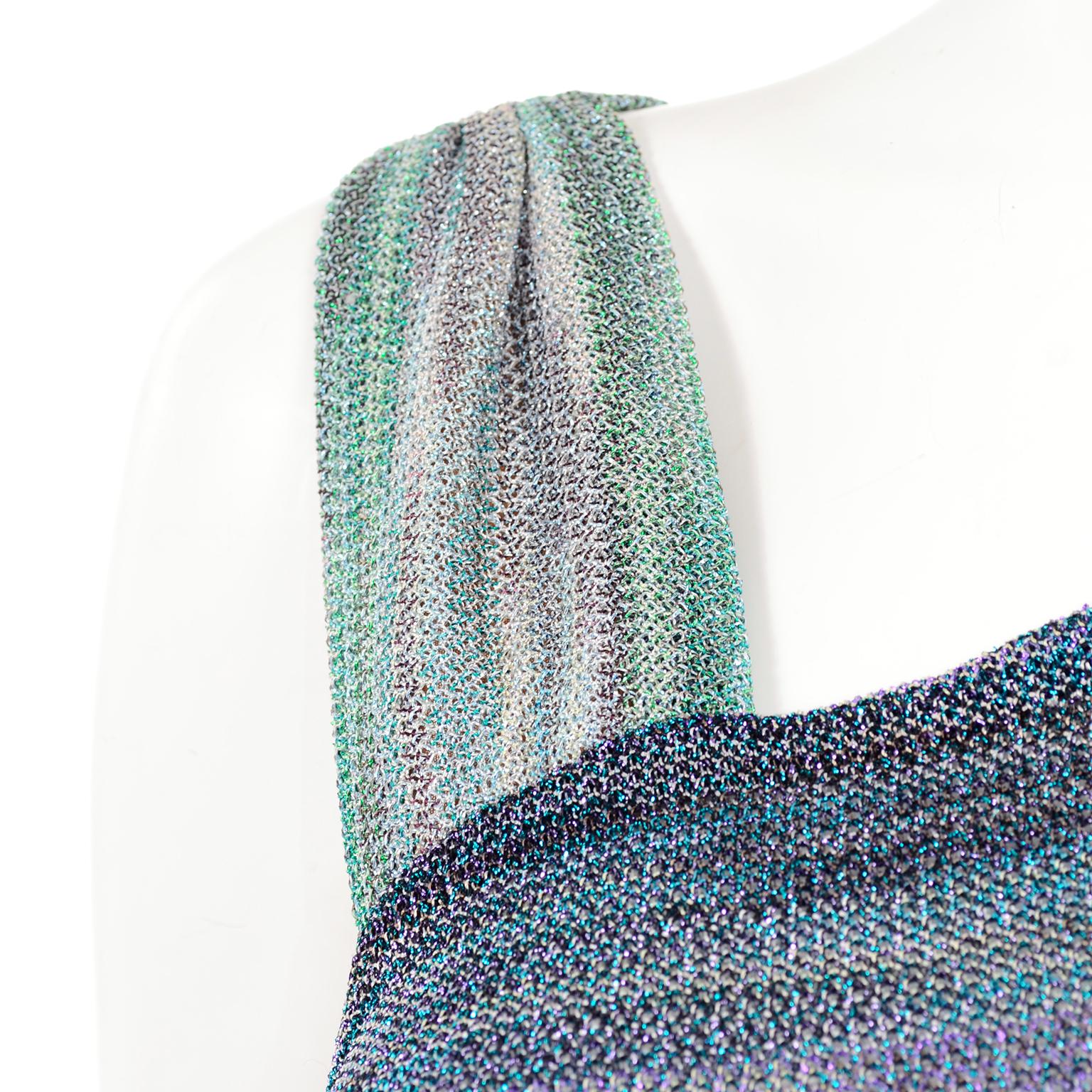 Missoni Purple Blue & Green Metallic Stretch Knit Dress W Asymmetrical Design  3