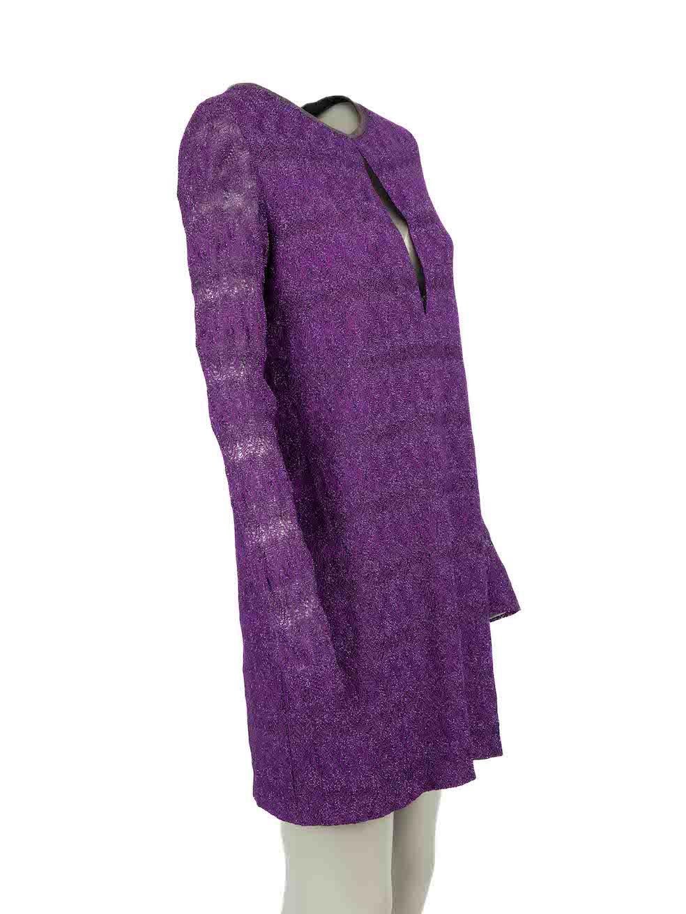 CONDITION is Very good. Hardly any visible wear to dress is evident on this used Missoni designer resale item. Please note that the brand label has been removed.
 
Details
Purple
Glitter
Mini dress
Keyhole neckline
Back zip closure with snap