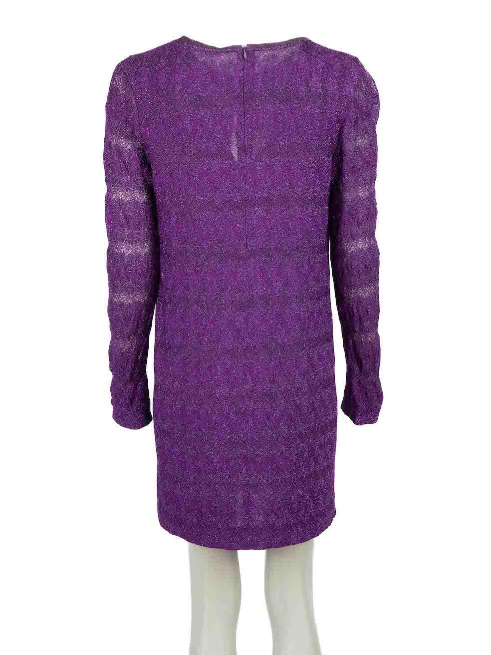 Missoni Purple Glitter Keyhole Neck Mini Dress Size L In Excellent Condition In London, GB