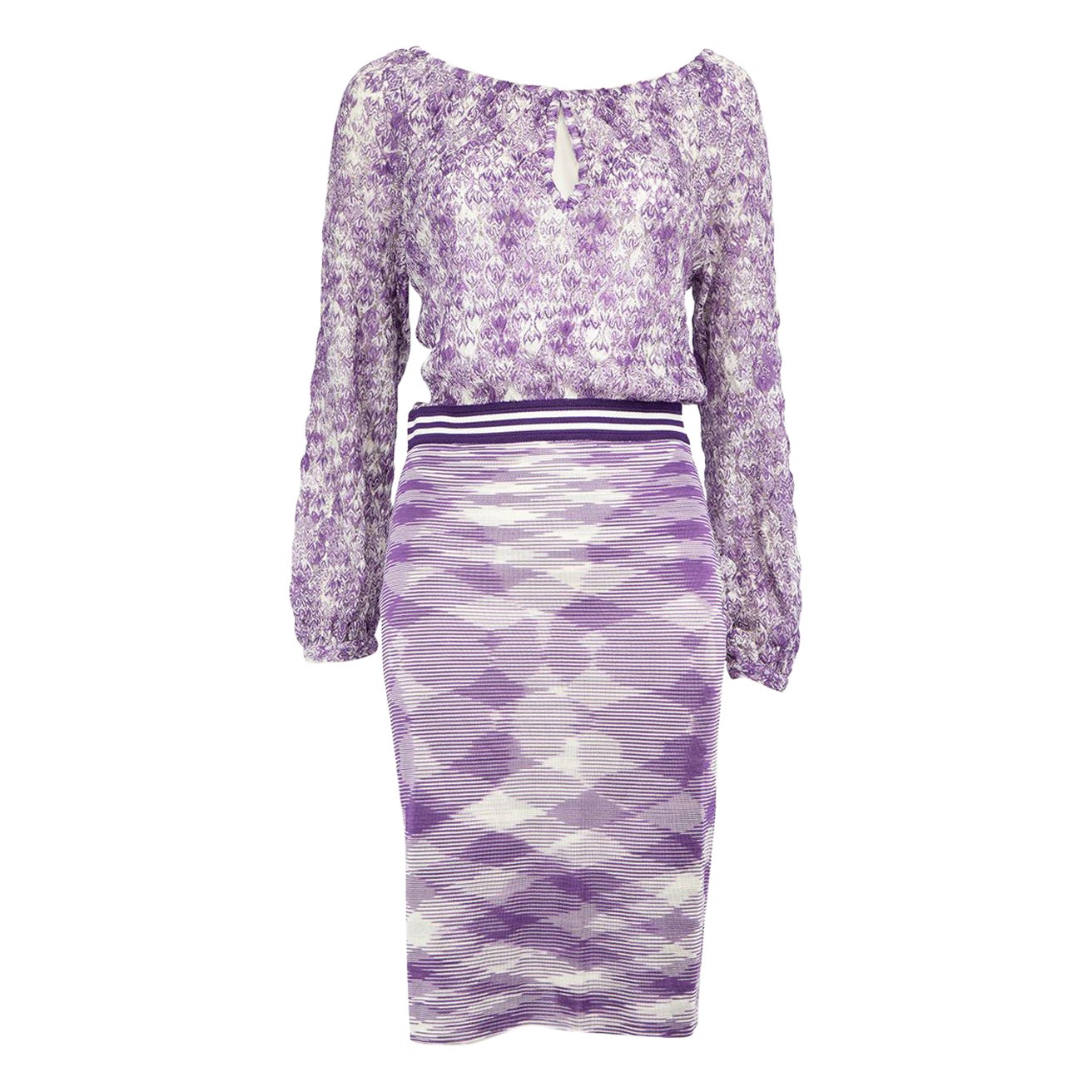 Knielanges Kleid von Missoni mit lila Strickmuster, Größe S im Angebot