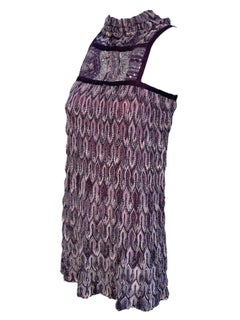 Mini vestido de punto de llama de lúrex morado de Missoni, años 2000