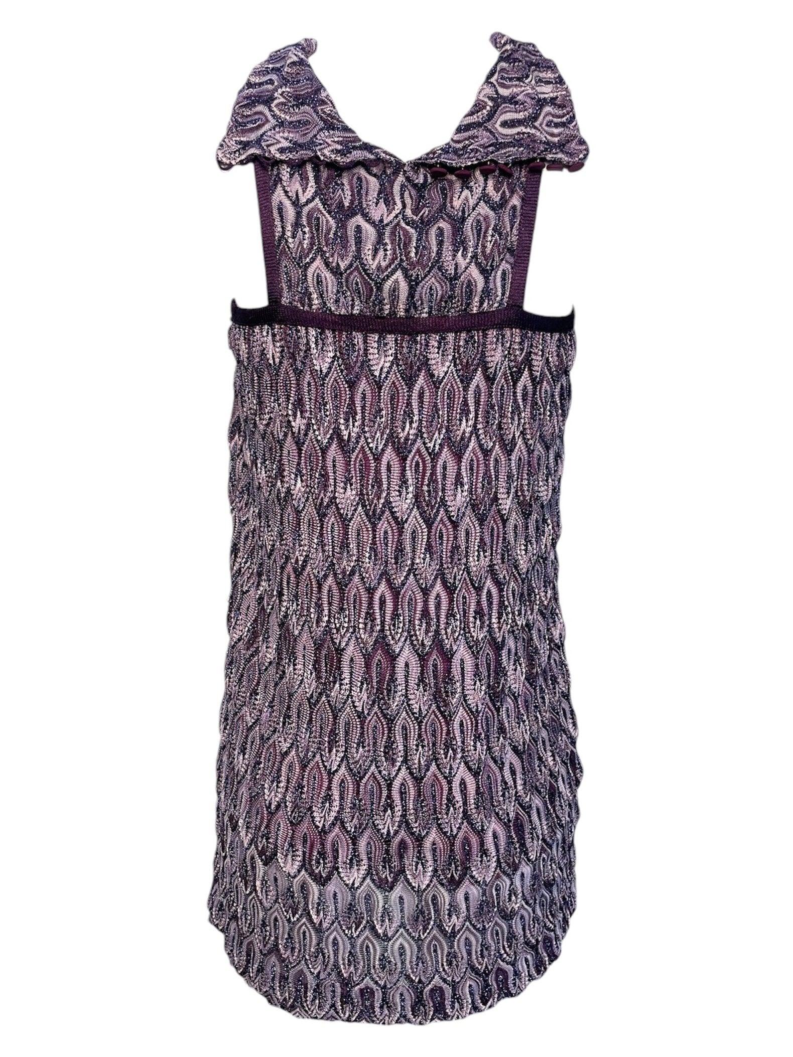 Black Missoni Purple Lurex Flame Stitch Knit Mini Dress, 2000s For Sale