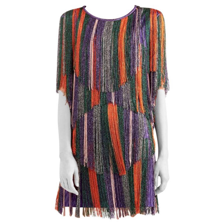 Missoni Purple & Orange Fringed Mini Dress - Size US 2