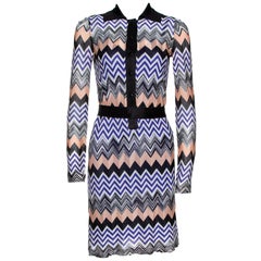 Missoni Purple & Peach Chevron Knit Belted Collared Dress S