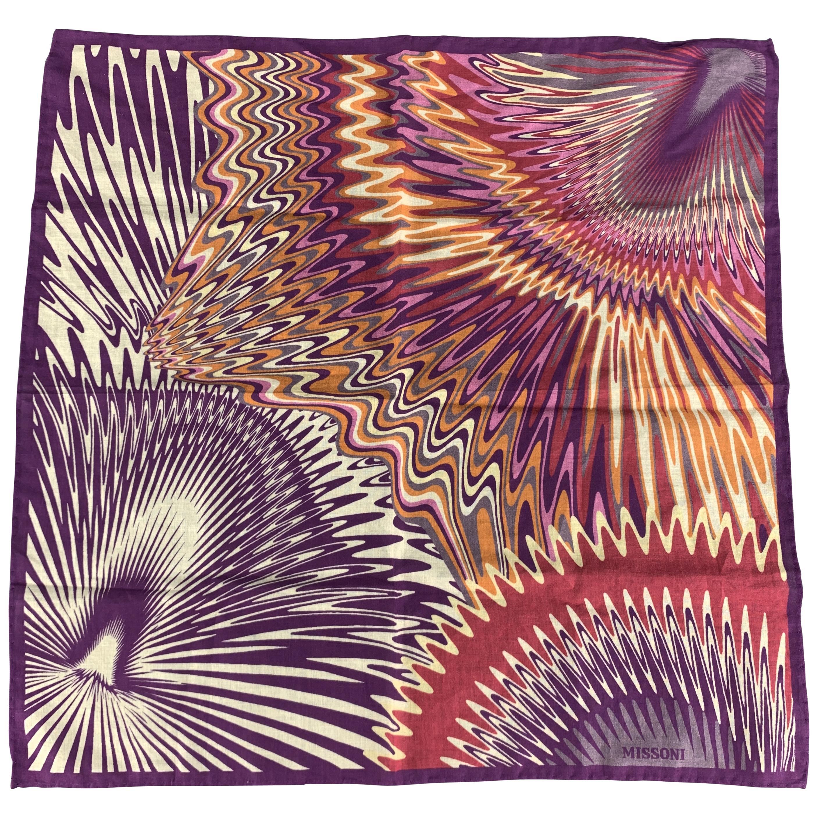 MISSONI Purple Pink & Orange Cotton Abstract Swirl Print Pocket Square