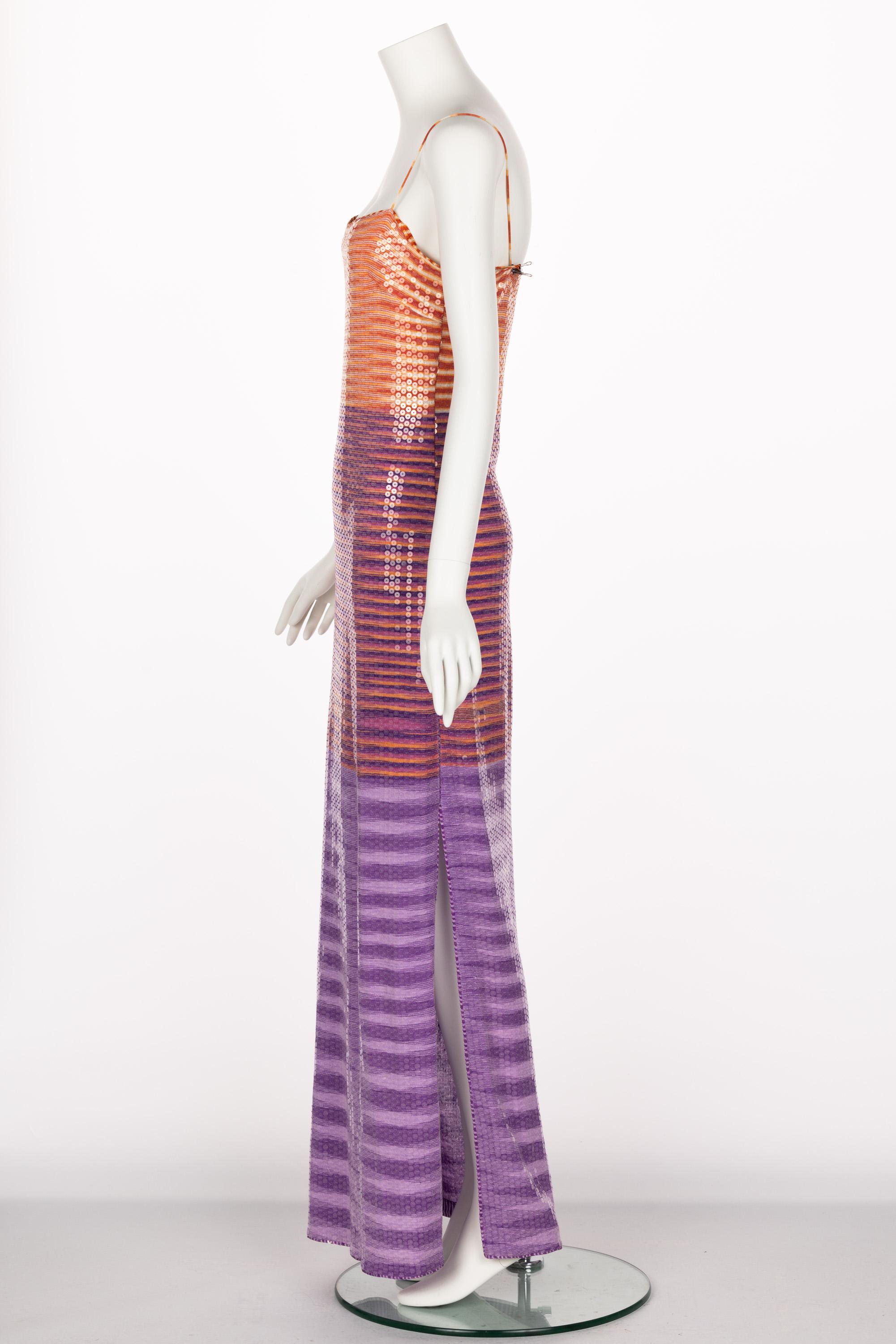 Missoni Purple Pink Sequined Maxi Slip Dress, S/S 1997 Documented  In Excellent Condition In Boca Raton, FL