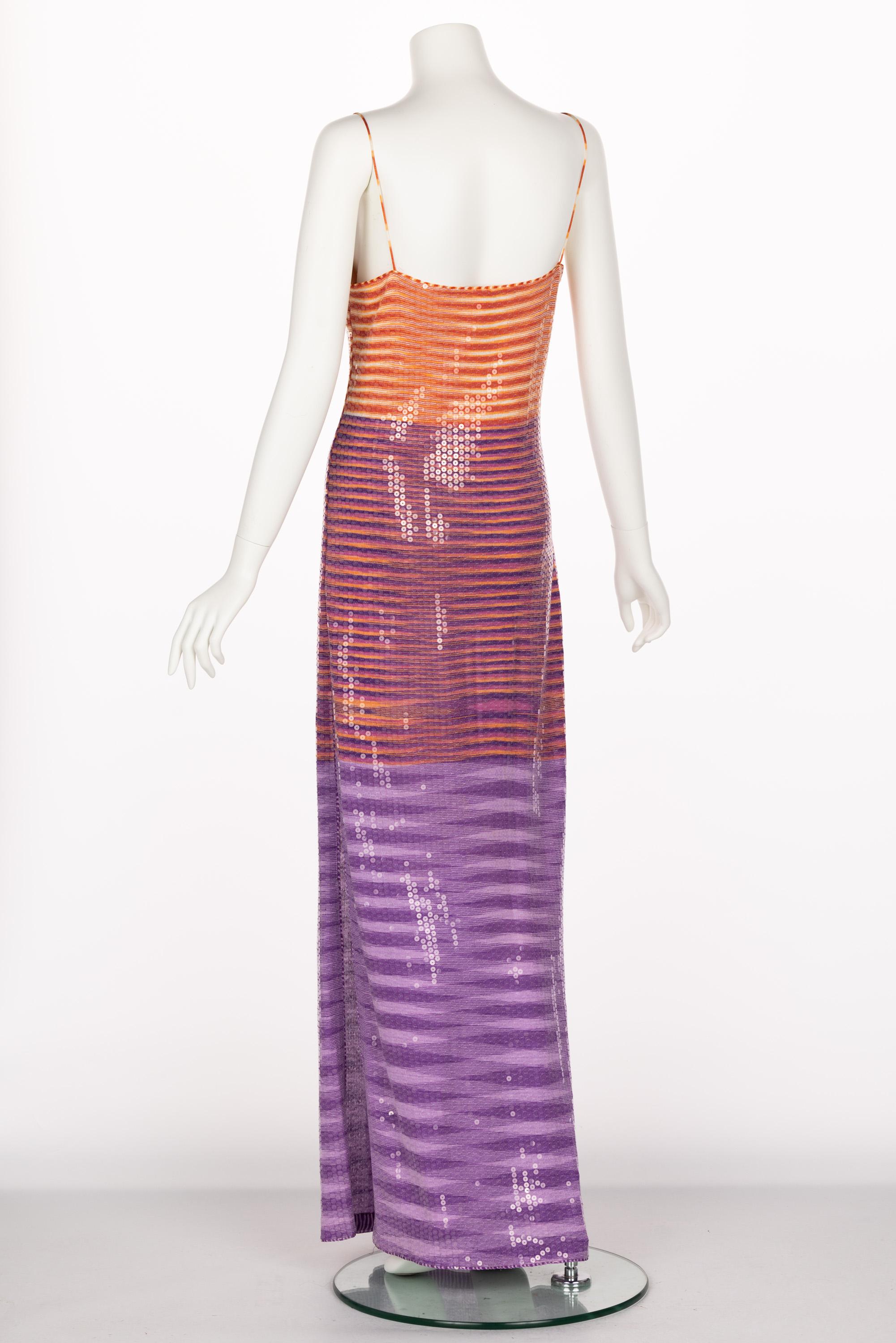 Women's Missoni Purple Pink Sequined Maxi Slip Dress, S/S 1997 Documented 