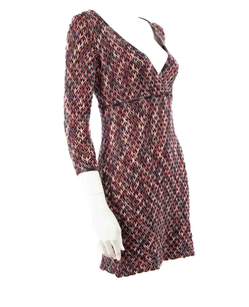 CONDITION is Good. Minor wear to dress is evident. Light wear to the right cuff with unravelling of the thread and a small hole to the right underarm on this used Missoni designer resale item.
 
 Details
 Purple
 Wool
 Knit dress
 V-neck
 Long