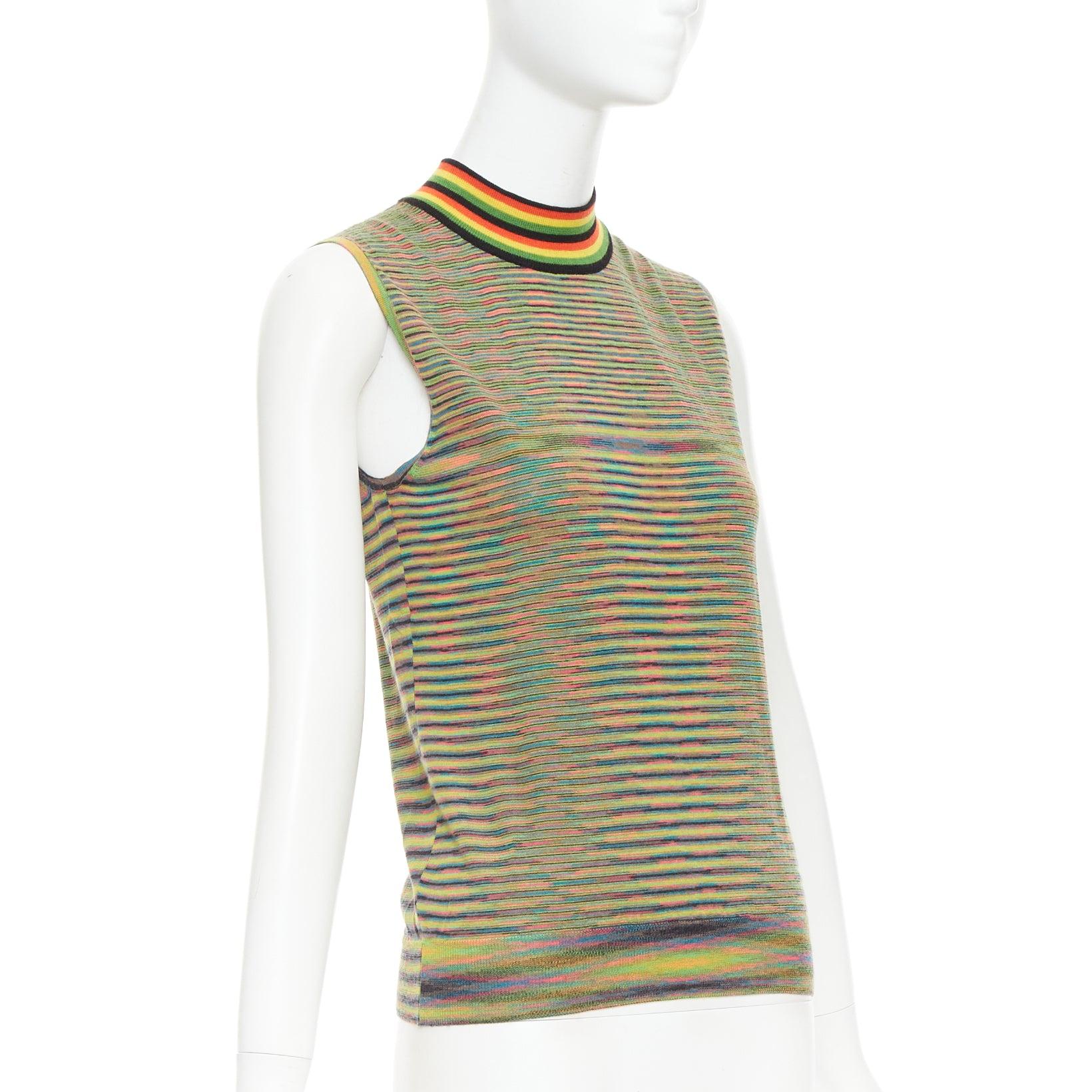 Marron MISSONI Débardeur à col montant en laine à motifs arc-en-ciel multicolores IT40 S en vente