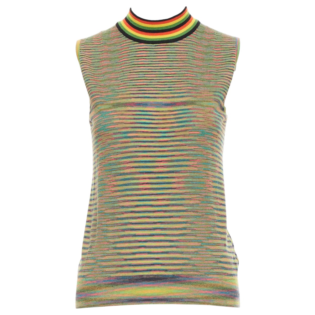 MISSONI Débardeur à col montant en laine à motifs arc-en-ciel multicolores IT40 S en vente