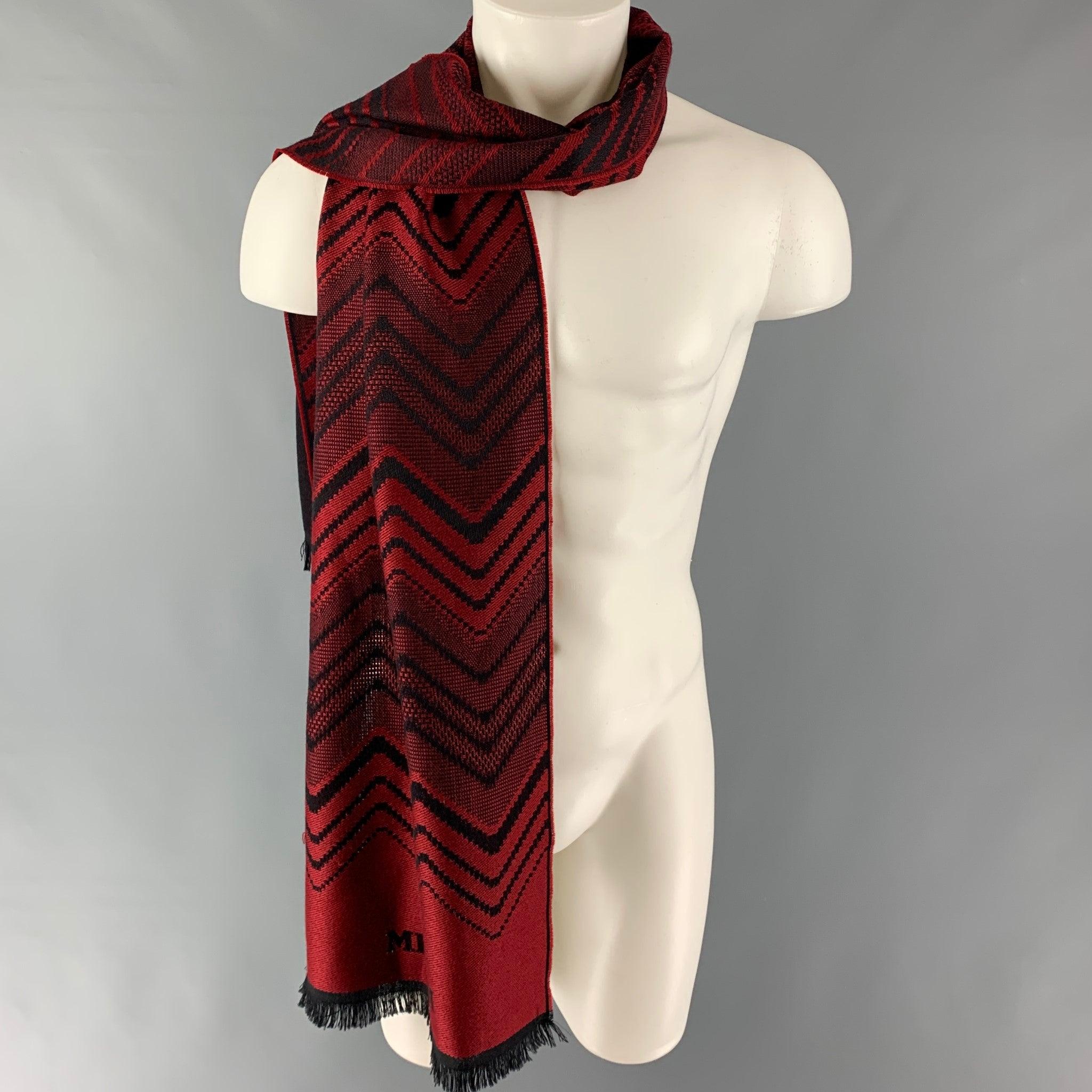 MISSONI Red Black Knitted Lana Wool Scarf 1