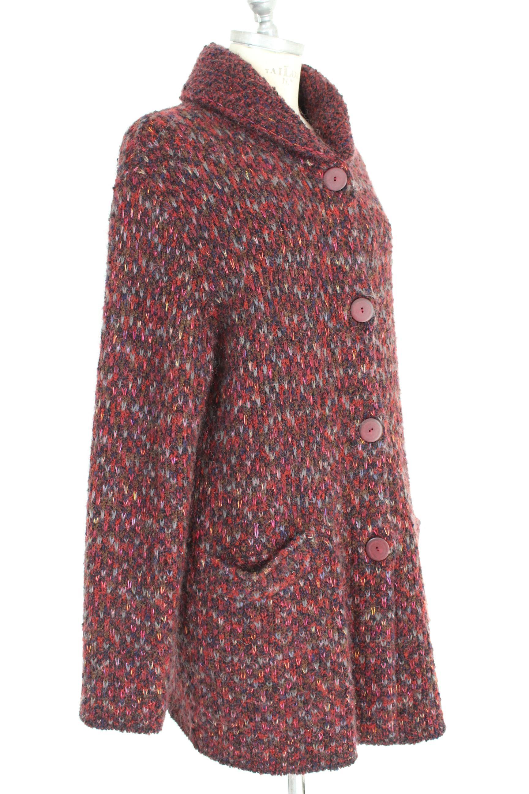 Women's Missoni Red Brown Alpaca Wool Mohair Tweed Jacket 1990s 