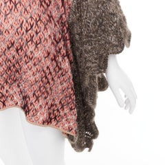 MISSONI red brown wool blend signature chevron contrast knit poncho sweater