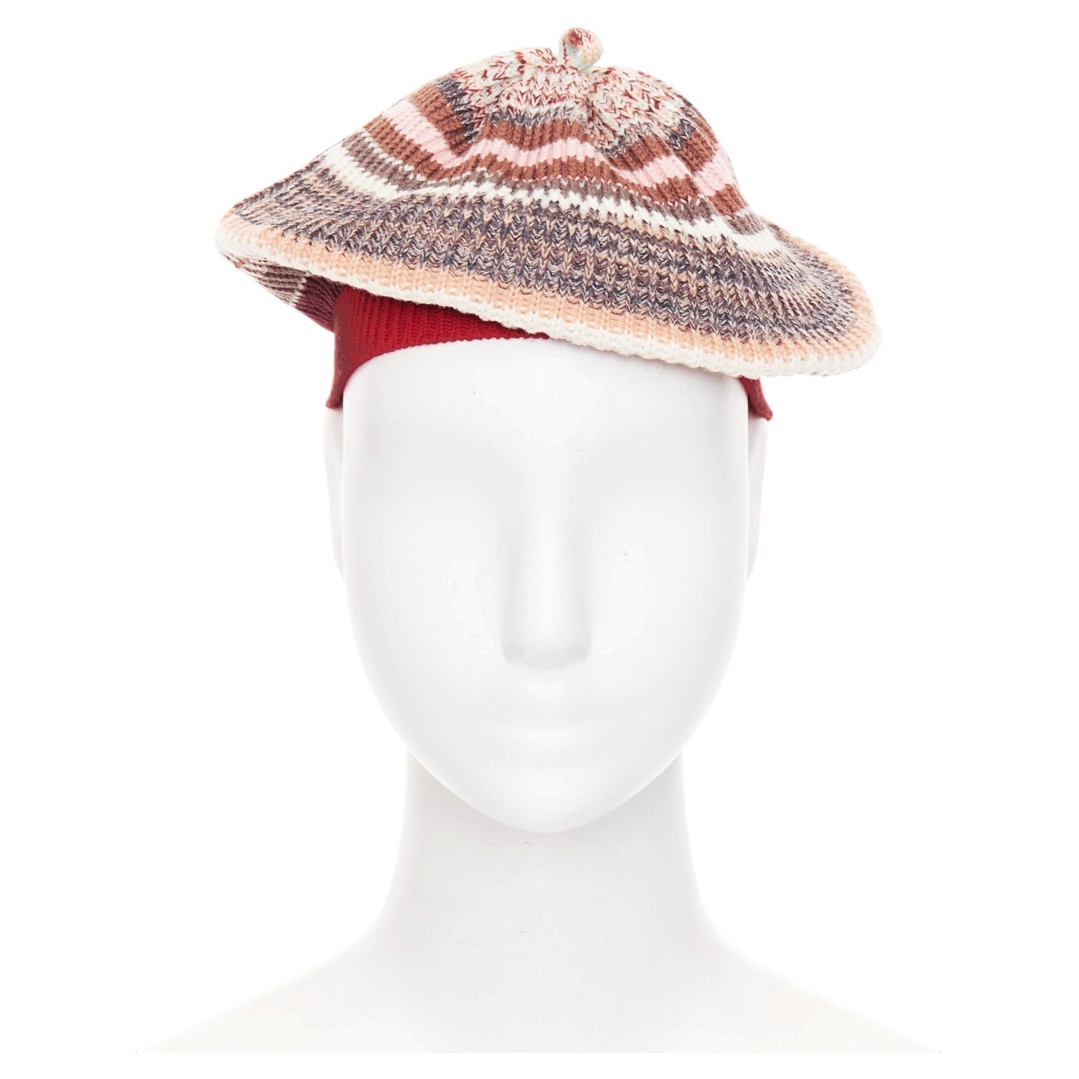 Pre-owned Missoni Red Pink Multicolor Striped Wool Blend Knitted Beret Hat