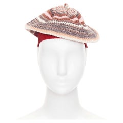 MISSONI red pink multicolor striped wool blend knitted beret hat