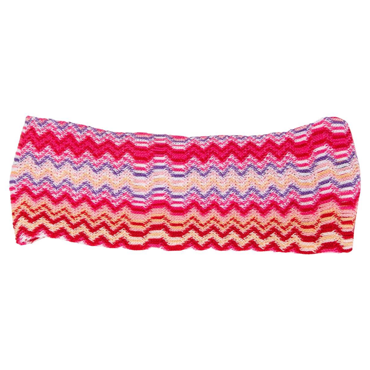 MISSONI ZIG ZAG Kopfband aus roter und rosa Wollmischung, Einheitsgröße im Angebot