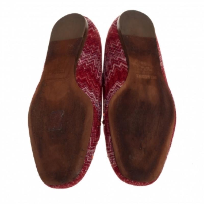 Brown Missoni Red/White Lurex And Jacquard Fabric Embellished Ballet Flats Size 38 For Sale