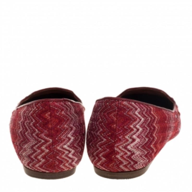 Missoni Red/White Lurex And Jacquard Fabric Embellished Ballet Flats Size 38 For Sale 2