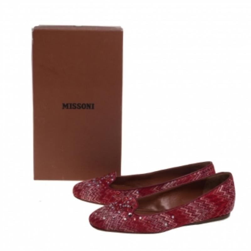 Missoni Red/White Lurex And Jacquard Fabric Embellished Ballet Flats Size 38 For Sale 3