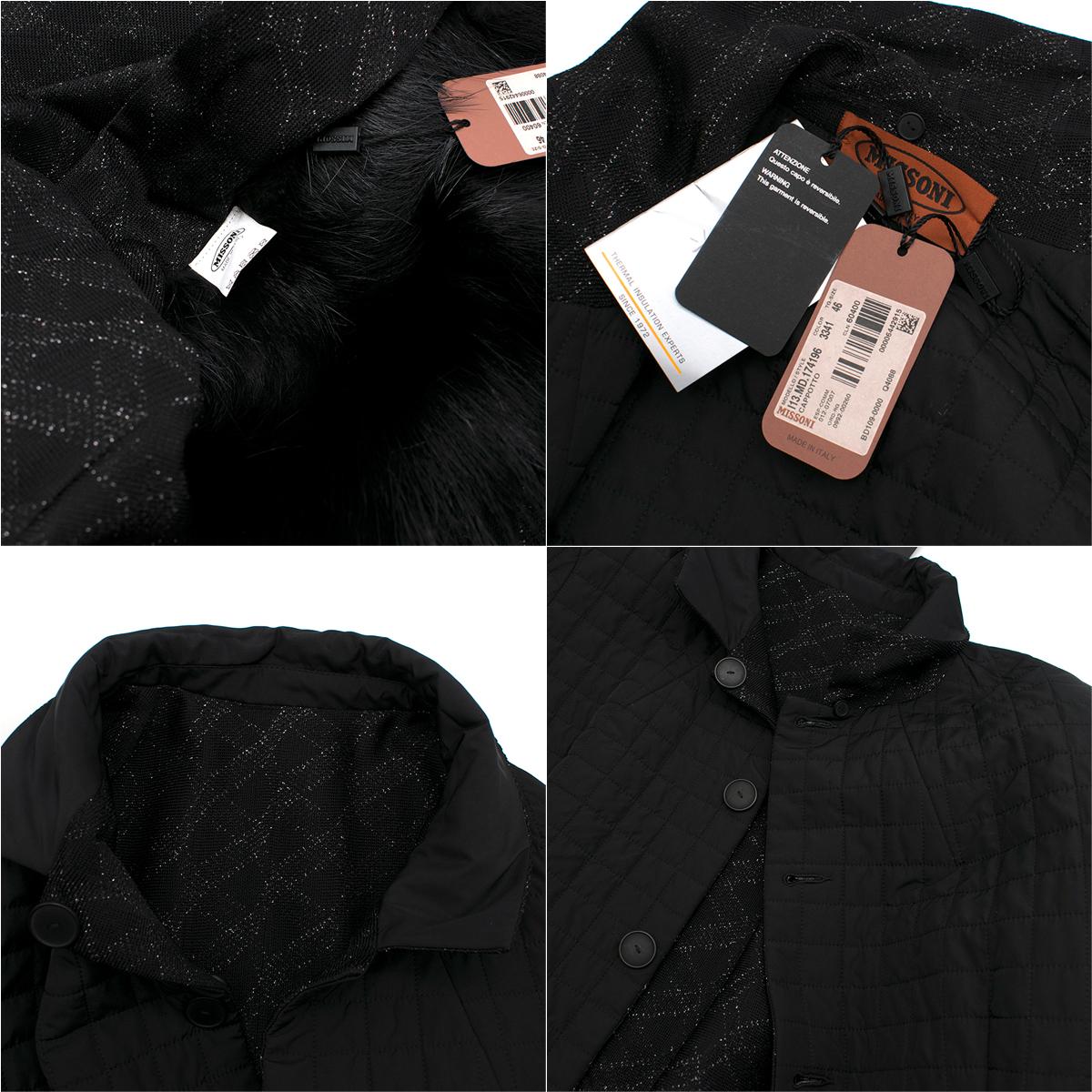 Missoni Reversible Black & Silver Knit Padded Coat 46 IT 2
