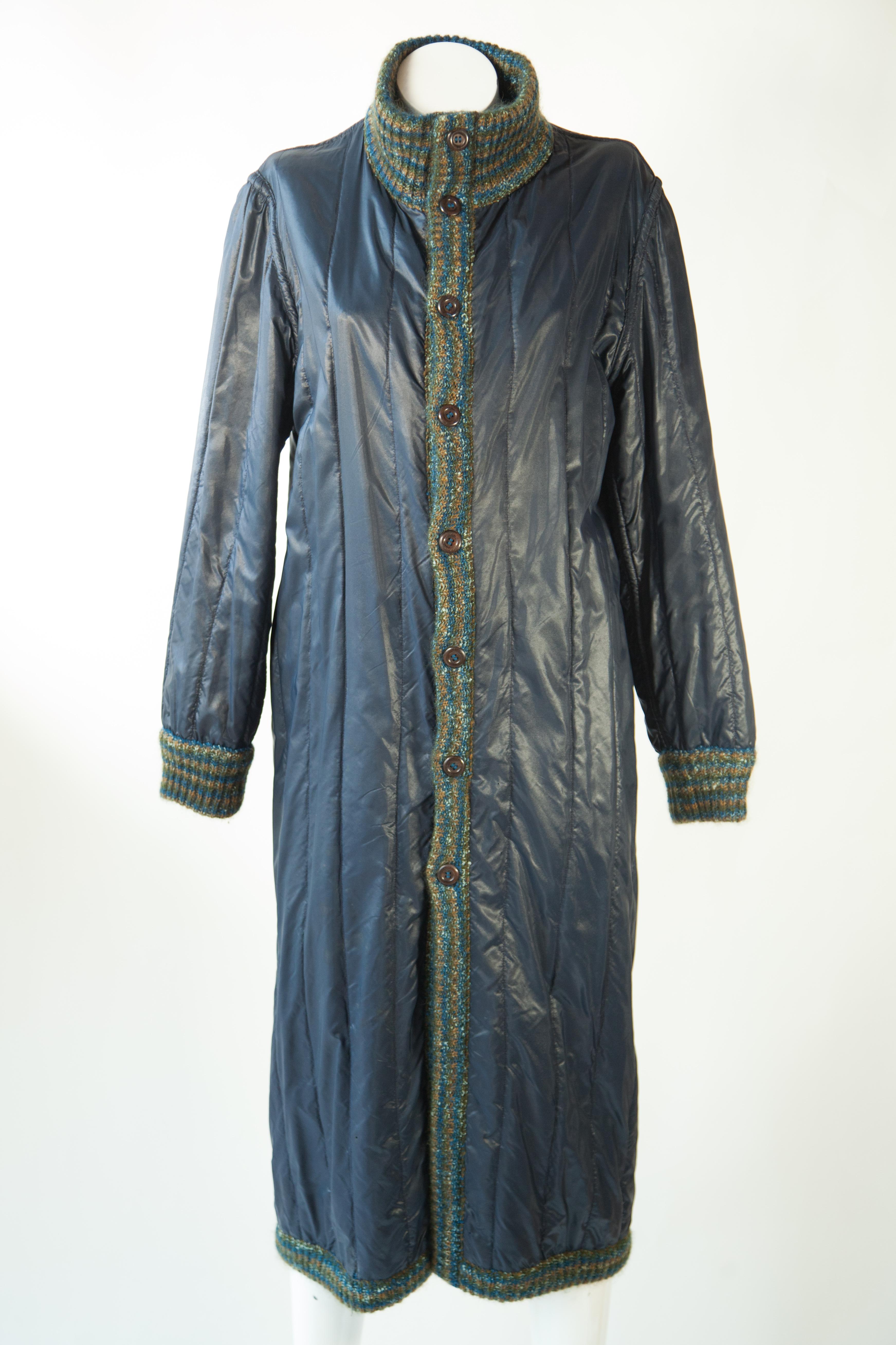 Gray Missoni, Multi-Color Blue Knit Reversible Coat, 1970s For Sale