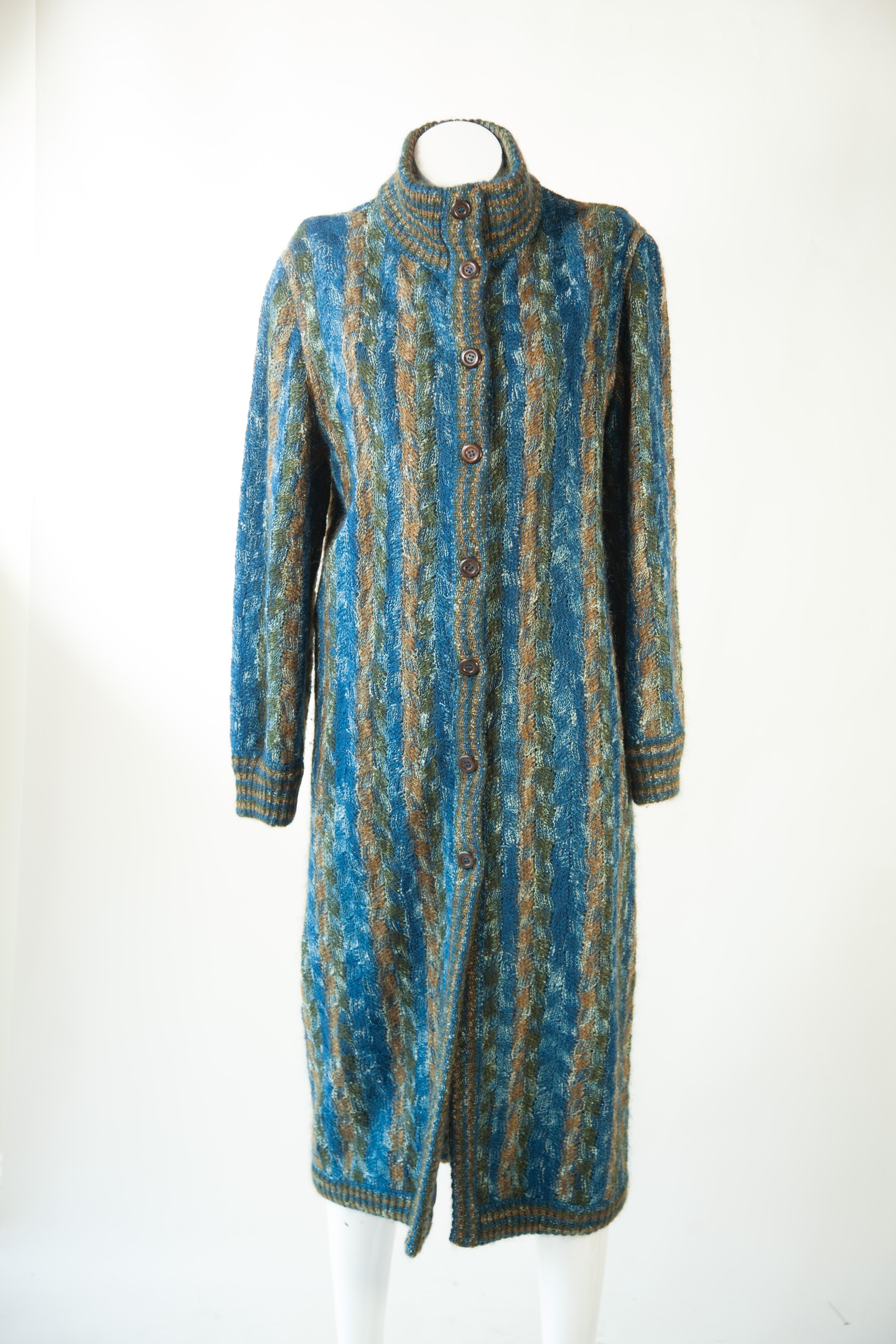 Women's or Men's Missoni, Multi-Color Blue Knit Reversible Coat, 1970s For Sale