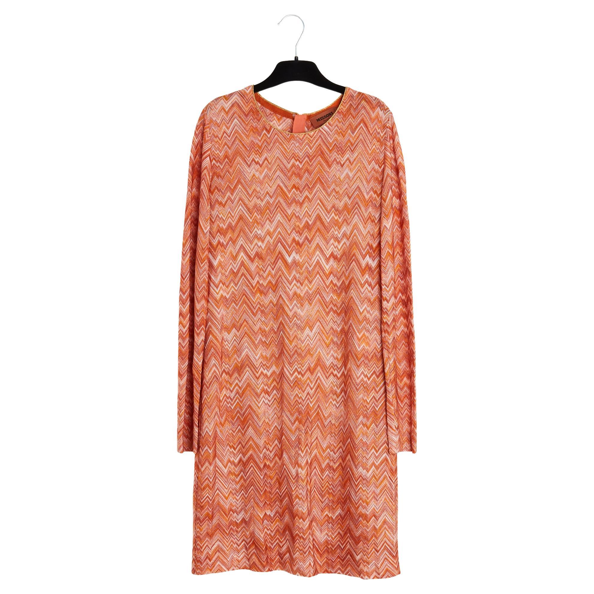 Missoni Robe FR38 Orange Intarsia Chevrons Dress UK10 US8