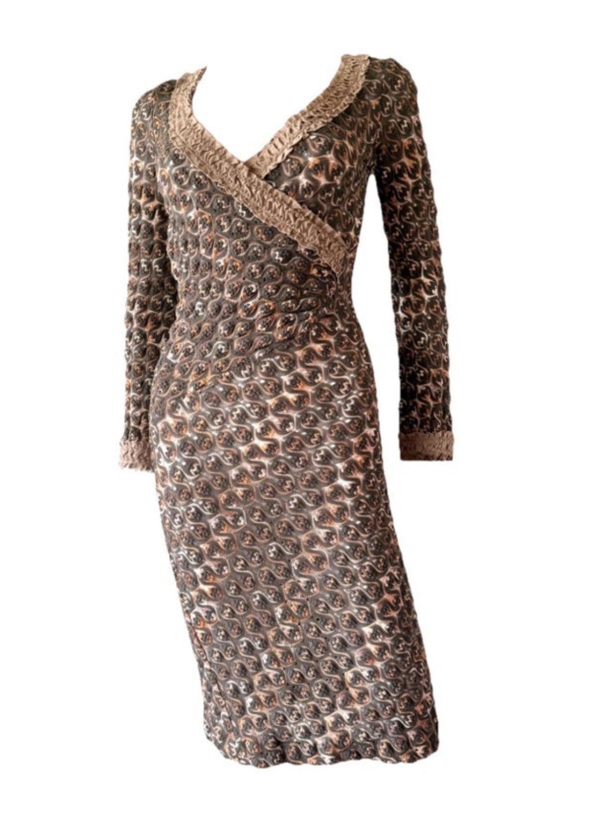 MISSONI Runway F/W 2007 ‘70s-Style Crochet Knit V-Neck Wrap Dress – IT 36/38