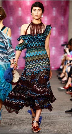 MISSONI Runway S/S 2012 Metallic Chevron Knit Ruffled Dress