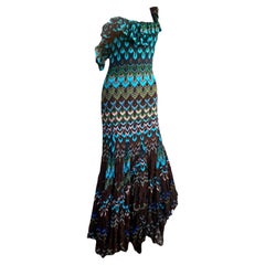 MISSONI Runway S/S 2012 Metallic Chevron Knit Ruffled Dress