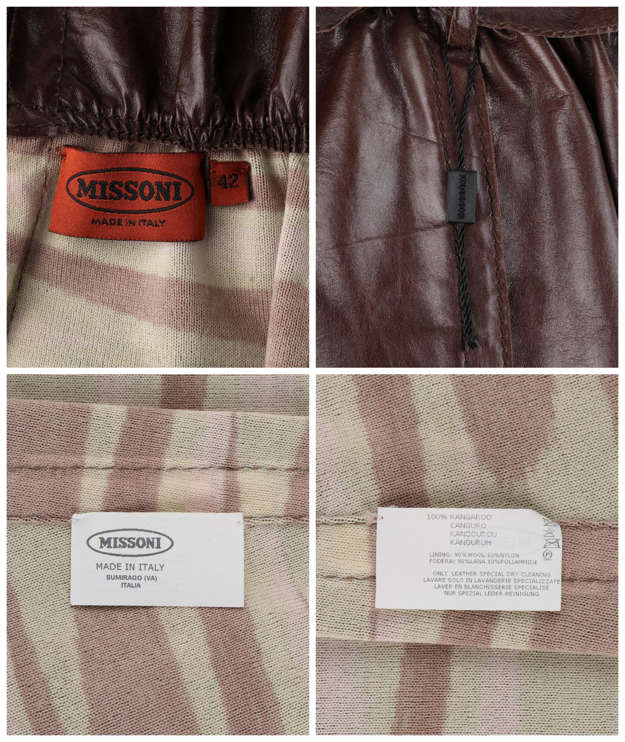 MISSONI Russet Brown Kangaroo Leather Paperbag Tied Waist A-Line Mini Skirt For Sale 2