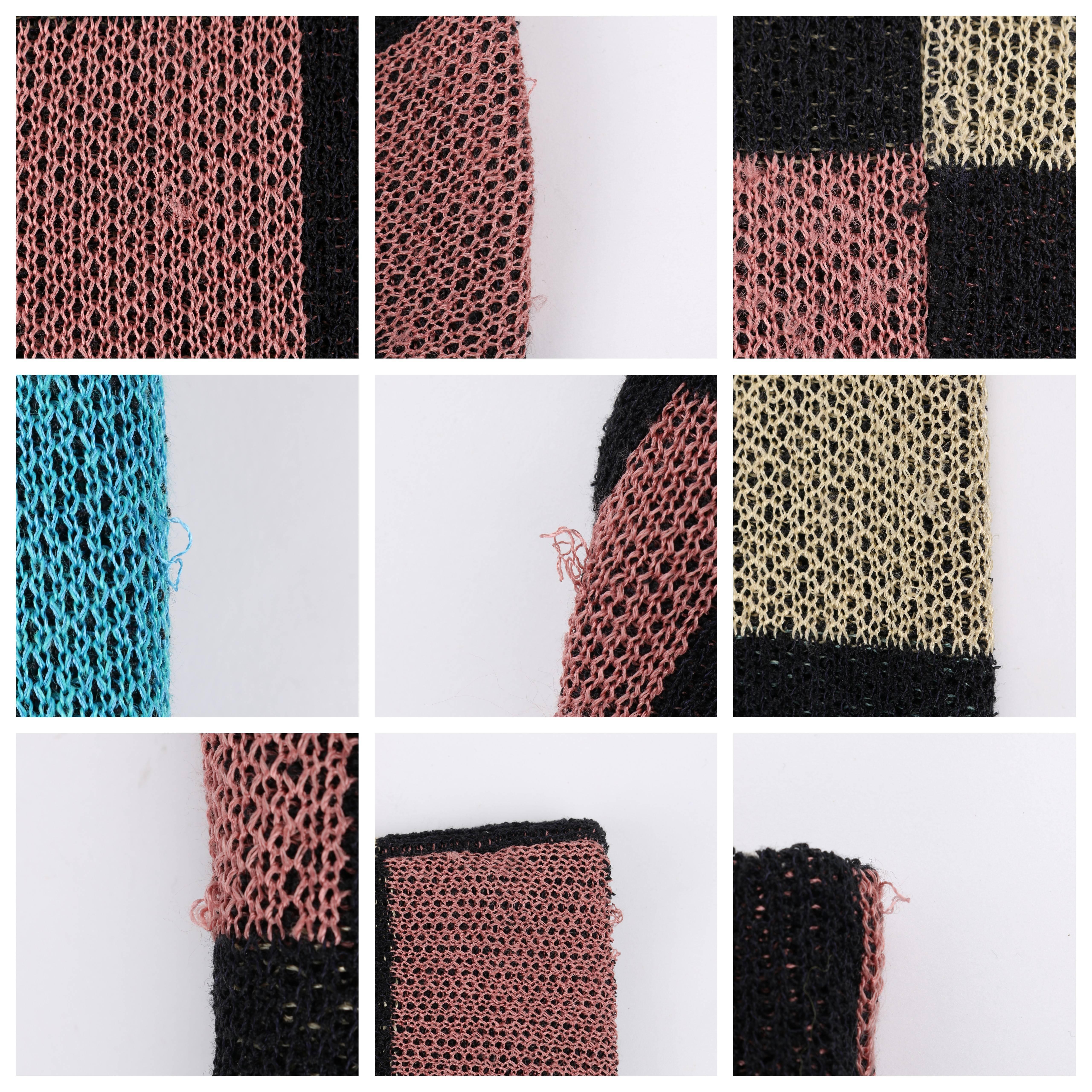MISSONI S/S 1984 Black Multicolor Square Pattern Knit V Neck Maxi Dress 4