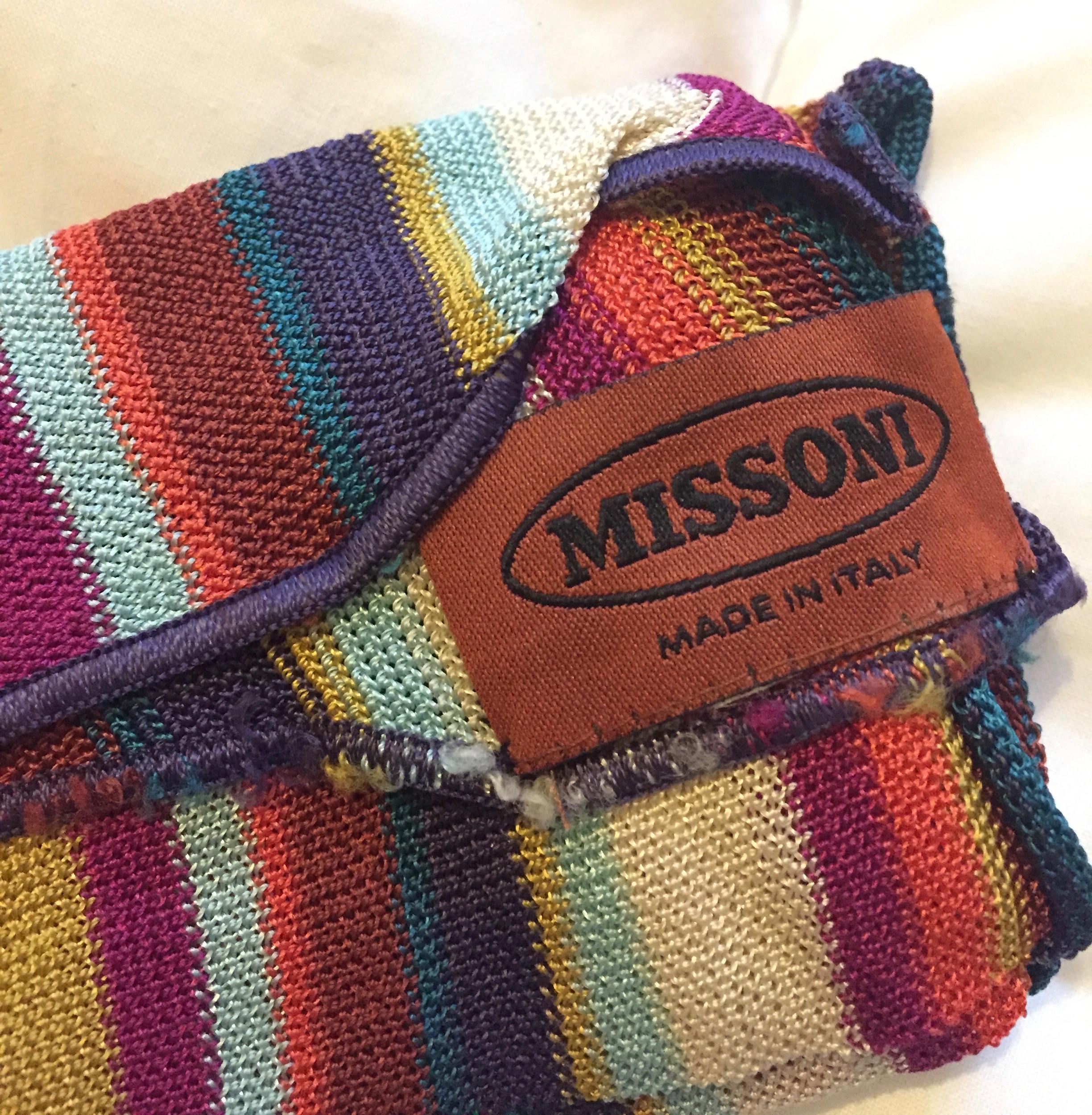 Beige Missoni Scarf Knitted Silk Multicolour Stripes