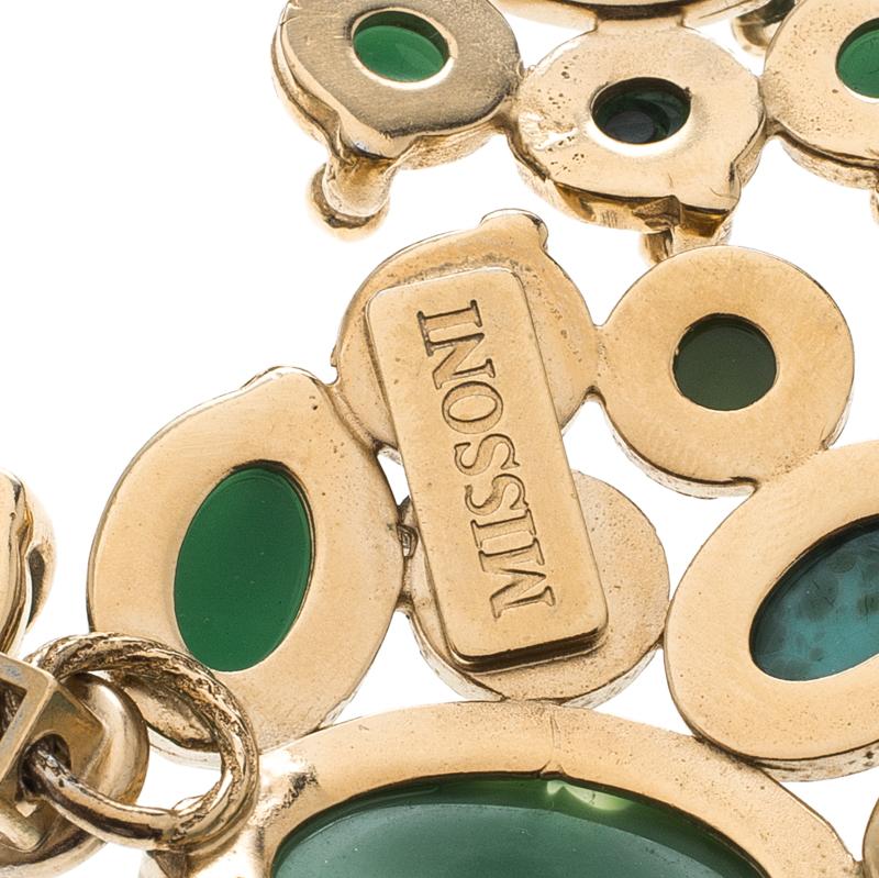Missoni Sea Green Asymmetrical Cabochon Gold Tone Bracelet In Good Condition In Dubai, Al Qouz 2