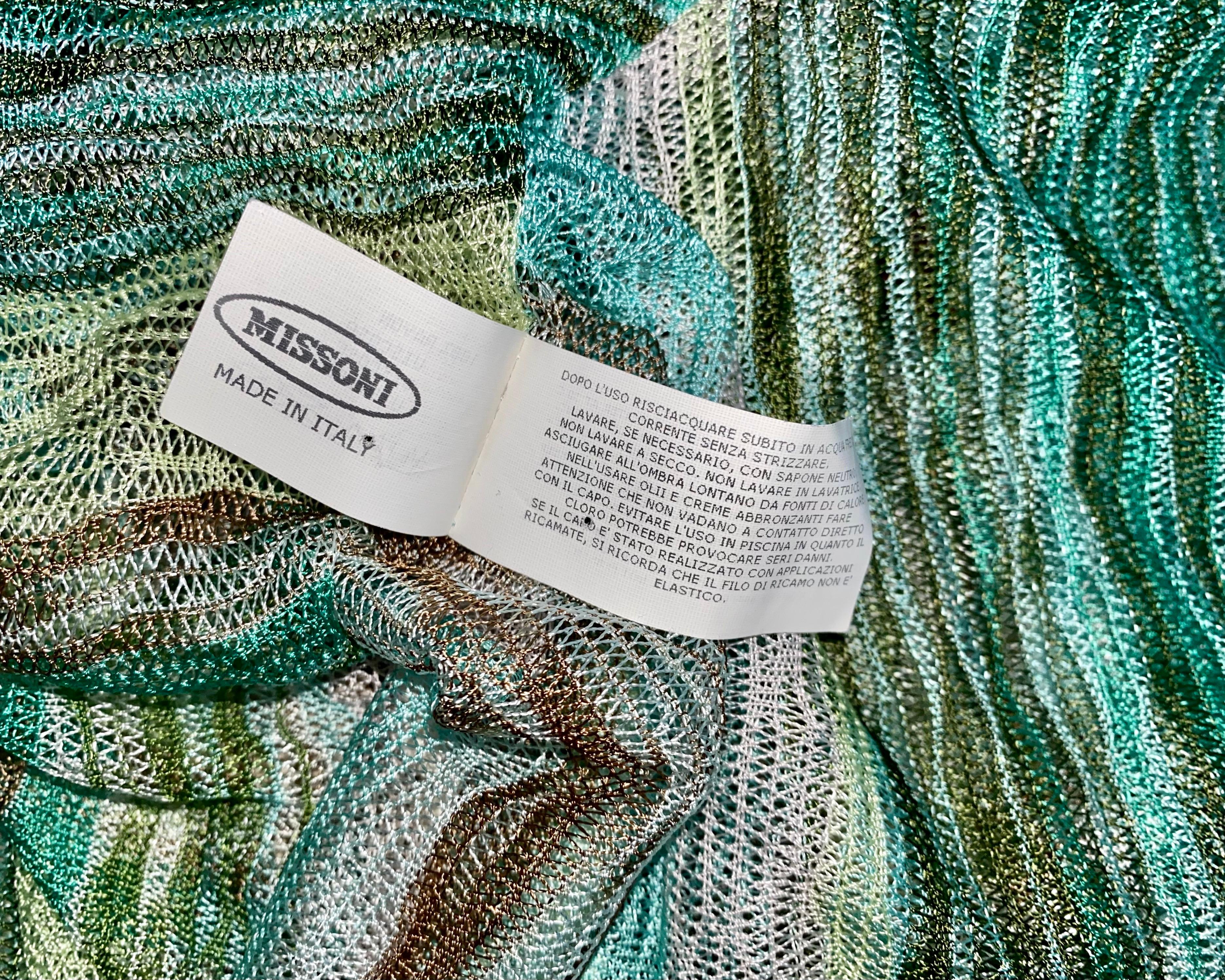 Missoni Seafoam Colors Striped Mesh Crochet Knit Mini Dress Tunic Kaftan 1