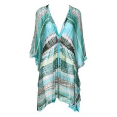 Missoni Seafoam Colors Striped Mesh Crochet Knit Mini Dress Tunic Kaftan Missoni Seafoam Colors Striped Mesh Crochet Knit Mini Dress Tunic Kaftan