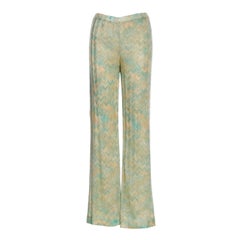 MISSONI Seamfoam Pasteles Palazzo de pierna ancha Pantalones de punto de ganchillo en zigzag Pantalones 40